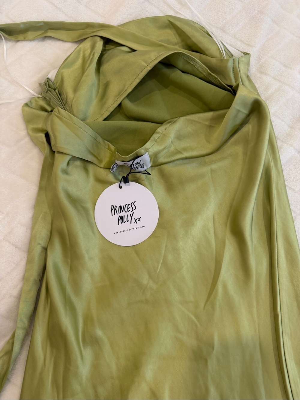 PRINCESS POLLY NWT Strapless Satin Slip Dress in Light Olive - Picture 7 of 8